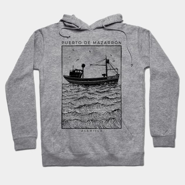 Fishing Boat Pedro y Luciano - black edition Hoodie by mazarronsouvenirs